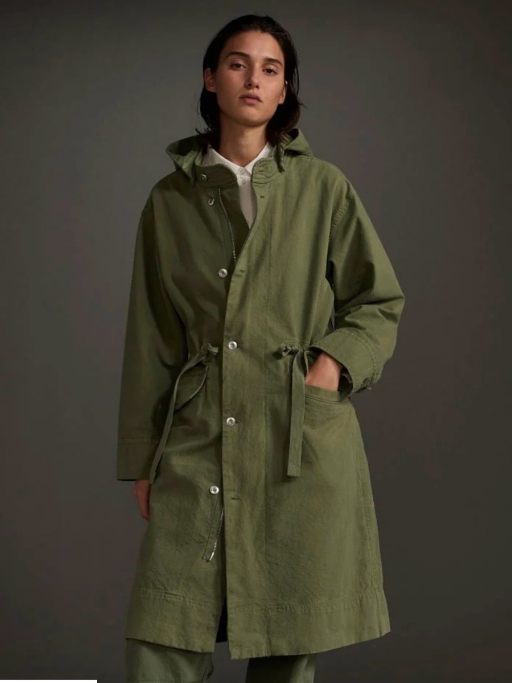 NWT Everlane  Canvas Organic Cotton Parka Forest Green Size XS Zip and Button
